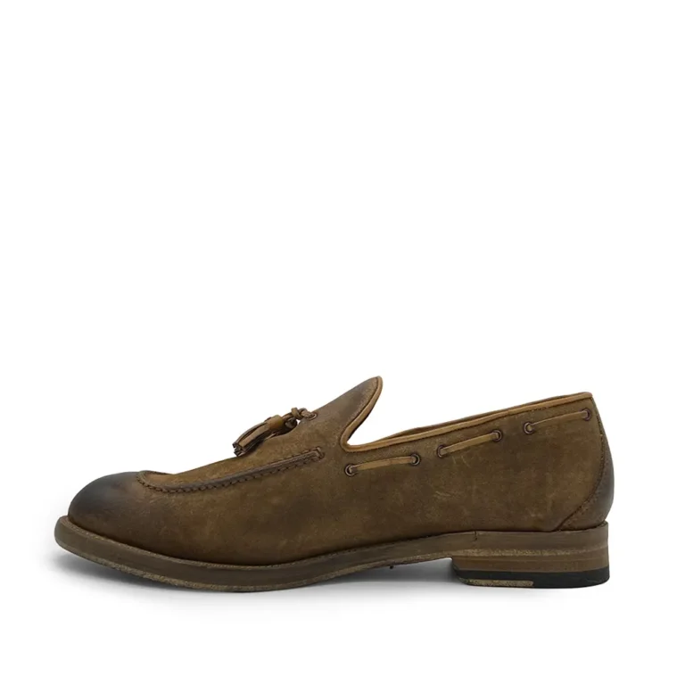 washed suede loafers with tassels