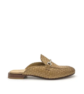 hand-woven calfskin mules with horsebit