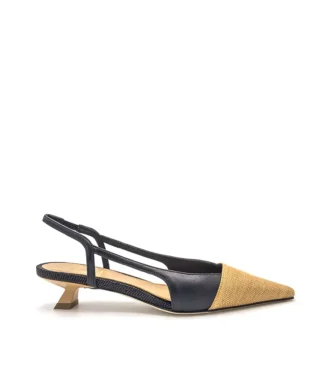 fabric + calfskin slingback pumps