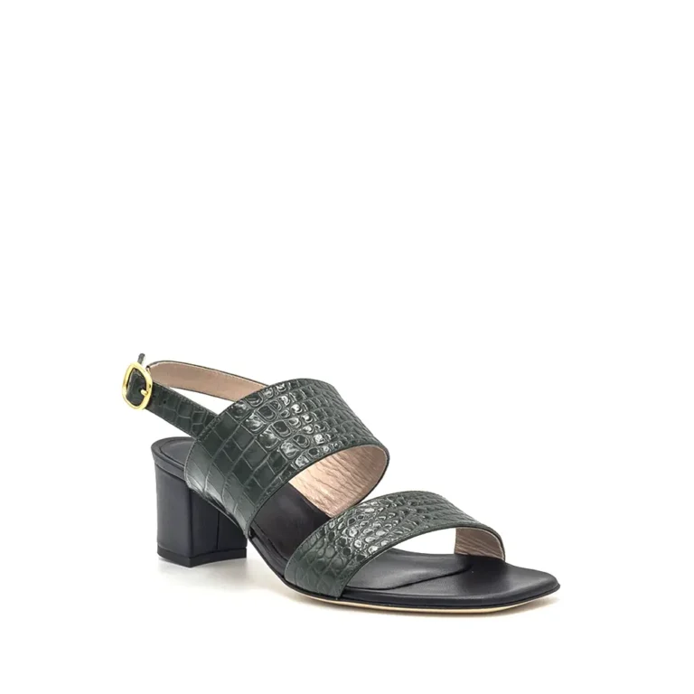 crocodile print calfskin mid-heel sandals