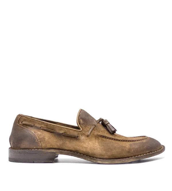 washed suede loafers with tassels